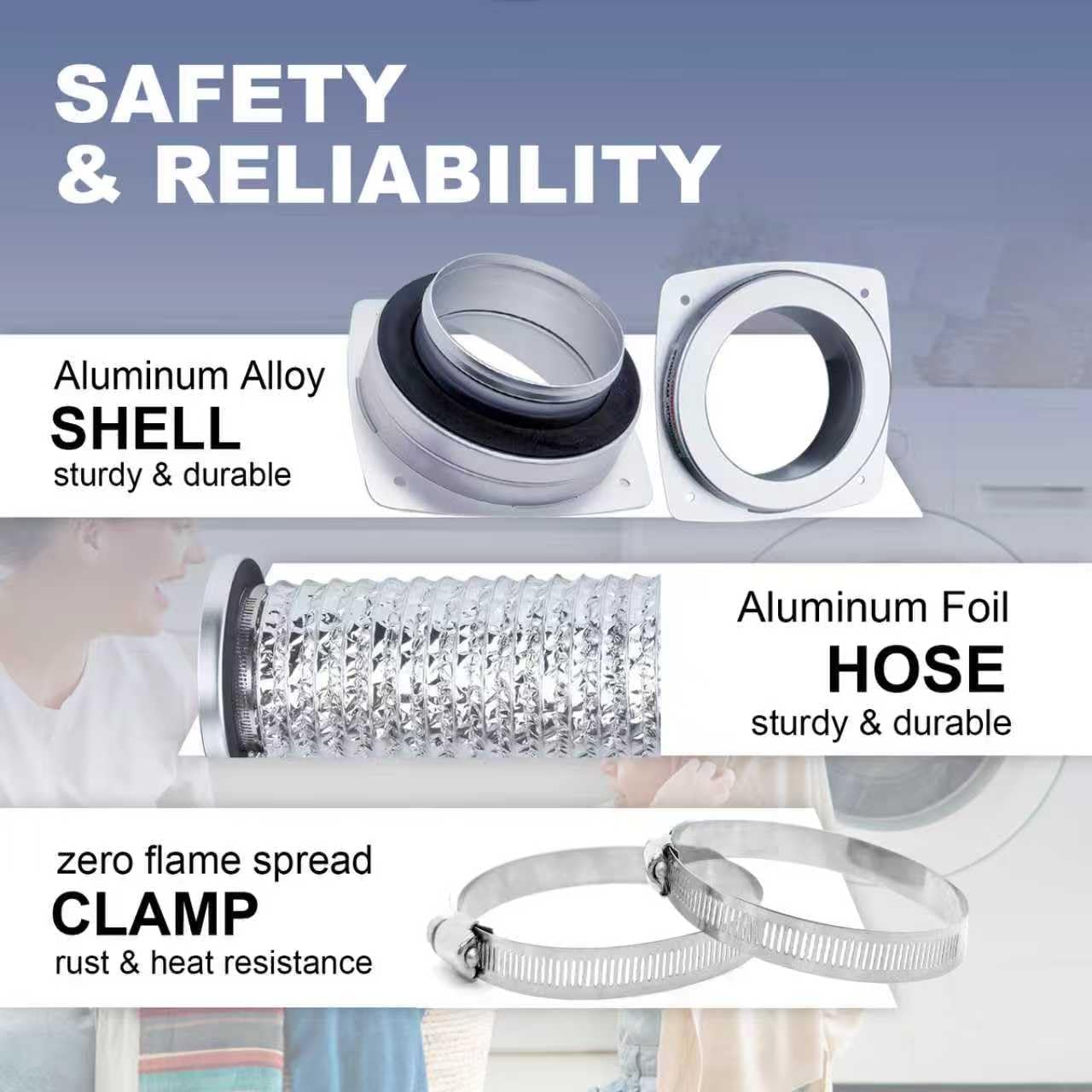 DV-180 Magnetic Dryer Vent Coupling Connector Kit,Easy to Clean Dryer Vent Hose,Quick Connection and Disconnection,Includes a 3.1ft 4" Duct and Clamps
