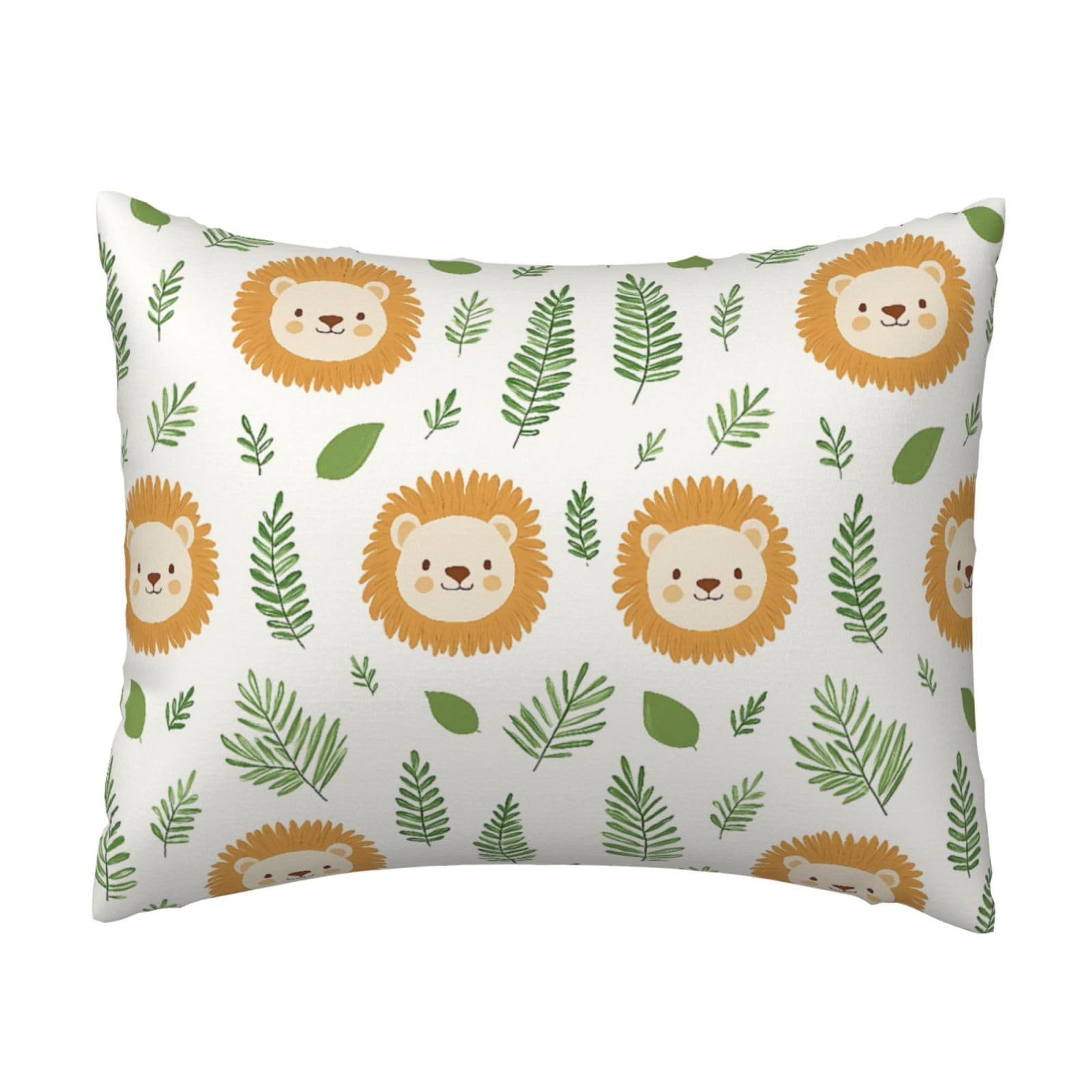 Adorable Cartoon Lion and Leaf Pillowcase Soft Plush with Zipper Decorative Pillowcovers 16x20 in