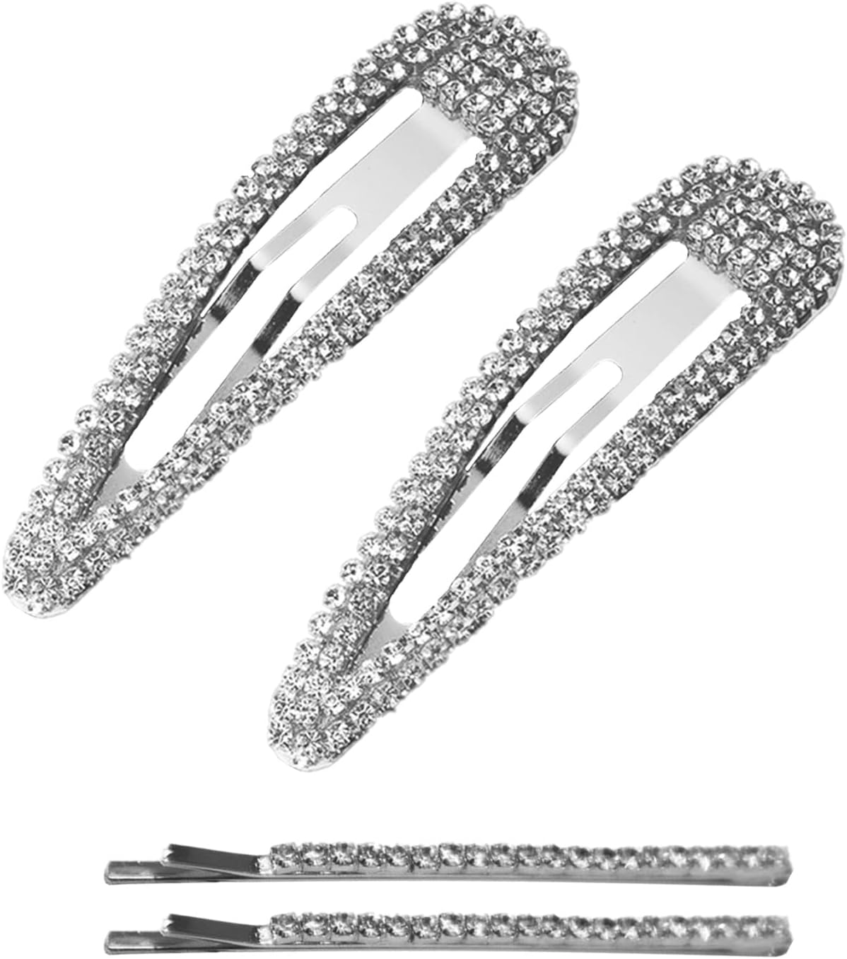 2 Pcs Diamond Studded Snap On Hair Clips with 2 Pcs Diamond Word Clips Silver Waterdrop Clip Shiny Rhinestone Hair Accessories All Similar Temperament Pony Clips