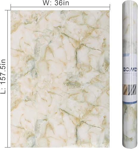 Miniatura 7 de BOMENG Papel de contacto de mármol verde extra ancho, 36 x 158 pulgadas, papel tapiz autoadhesivo de mármol para despegar y pegar, rollo de papel de