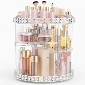 Organizador De Maquiagem Acrilico 360 Giratorio - Transparente 4 Andares Para Cosméticos/Pincéis/Perfumes Ajustável/Porta Maquiagem