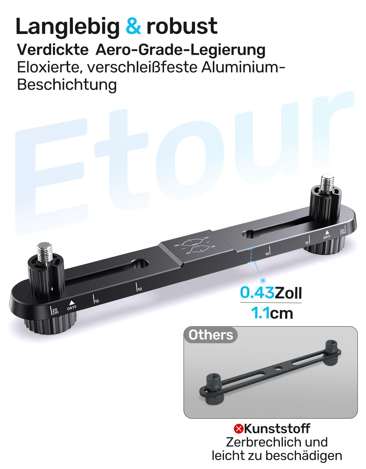 Barre de Couplage Stéréo, Support de Microphone, Positionnement Réglable pour deux Microphones ou Perche, Raccord Fileté 3/8"