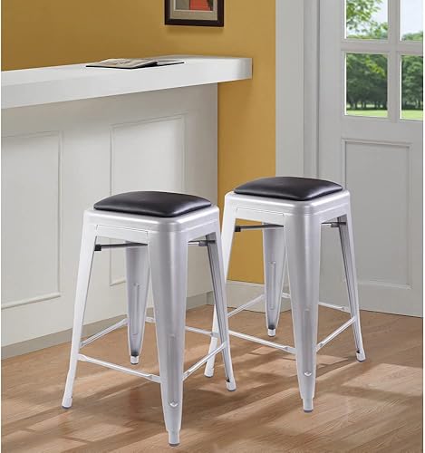 Miniatura 112 de GIA Taburete de mostrador sin respaldo de 24 pulgadas, cantidad de 4, bronce con asiento de madera clara Negro -,Café,Gris,gris, (Gun