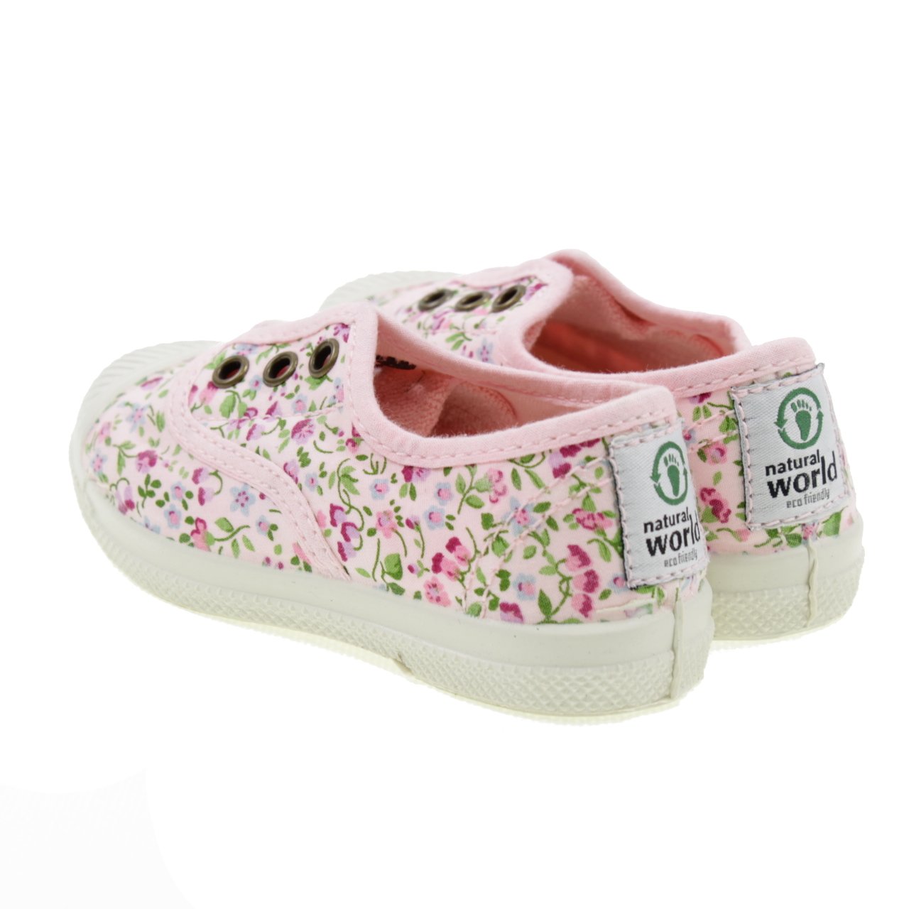 Natural World Scarpa in Cotone Fondo CAUCCIU Elastica Fiori 471505 Bianco