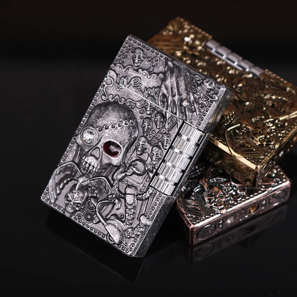 KAIEOMGN Grabado de calavera genial, encendedor personalizado de metal para regalos para hombres, cumpleaños, exteriores, barbacoa (sin gas metano). (Brillante)