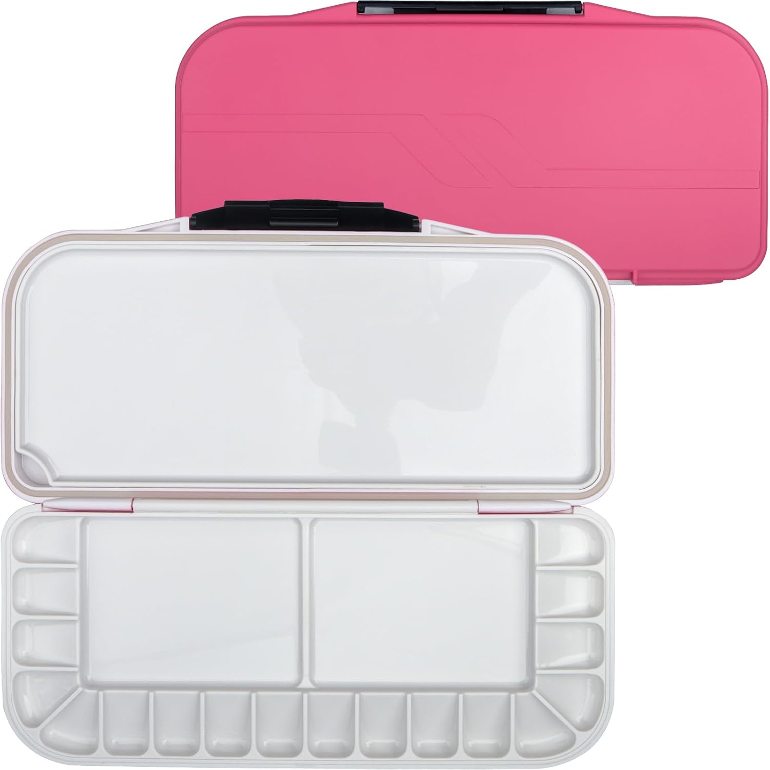 Roellgs18 Well Folding Paint Palette - Portable/Travel Stay Wet Palette Box - Artists Paint Tray for Watercolour Painting, Oil/Acrylic Painting, Mixing Paints, and Gouache (pink)