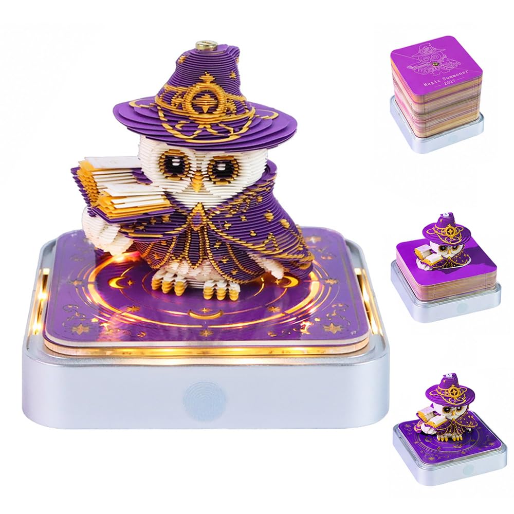 JYQOQH 3D Calendar 2027, Owl-Shaped Weekly Tear Away Calendar with LED Light, 3D Memo Pad Calendar