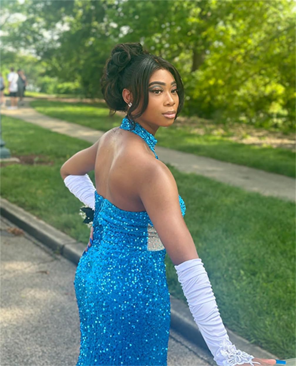 Sequin Prom Dress for Women Mermaid Pageant Dresses Long Sleeveless Backless Evening Party Gowns