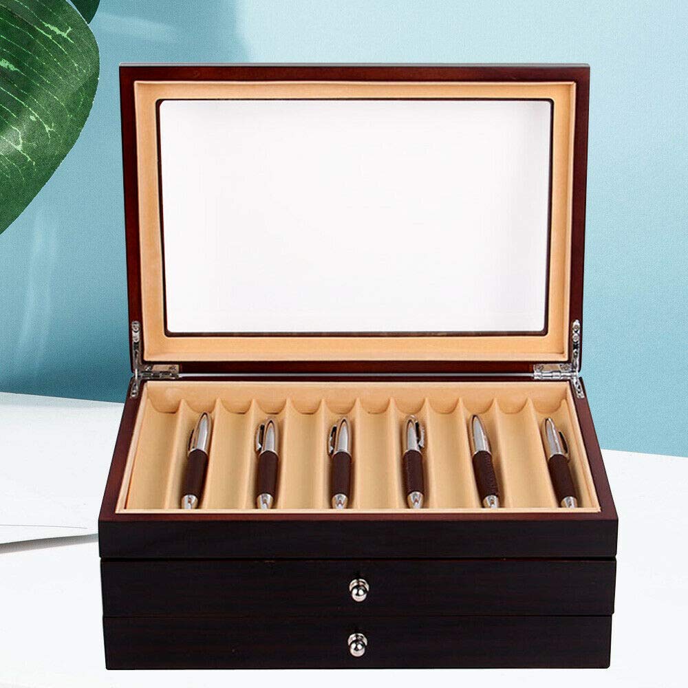 Stifthalterbox 34 Slots Stiftebox aus Holz Stifte Sammelbox mit Anzeigefenster