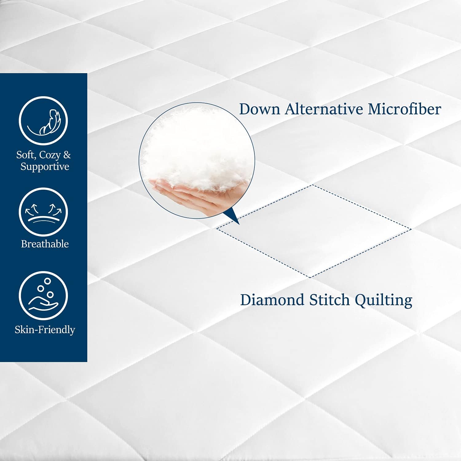 Basic Beyond King Mattress Pad Cooling Quilted Fitted Mattress Topper Stretches up 8-21 Inch Deep Pocket, Breathable Mattress Protector Cover with Down Alternative Filling
