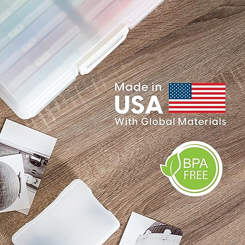 Image of IRIS USA 4 inch x 6 inch |Made in USA| 2-Pack Photo Organizers and Picture Storage Box with Handle, 16 Inner Cases /Containers for Tasks, Stickers, Ephemera, & Flashcards - Pearl