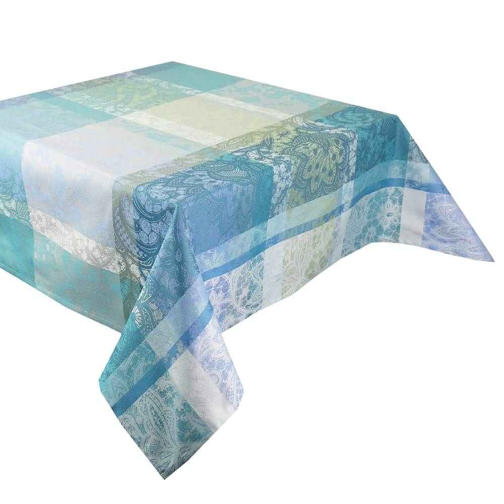 Garnier Thiebaut Mille Dentelles Turquoise Tablecloth, 71 x 98 inches, 100% Cotton