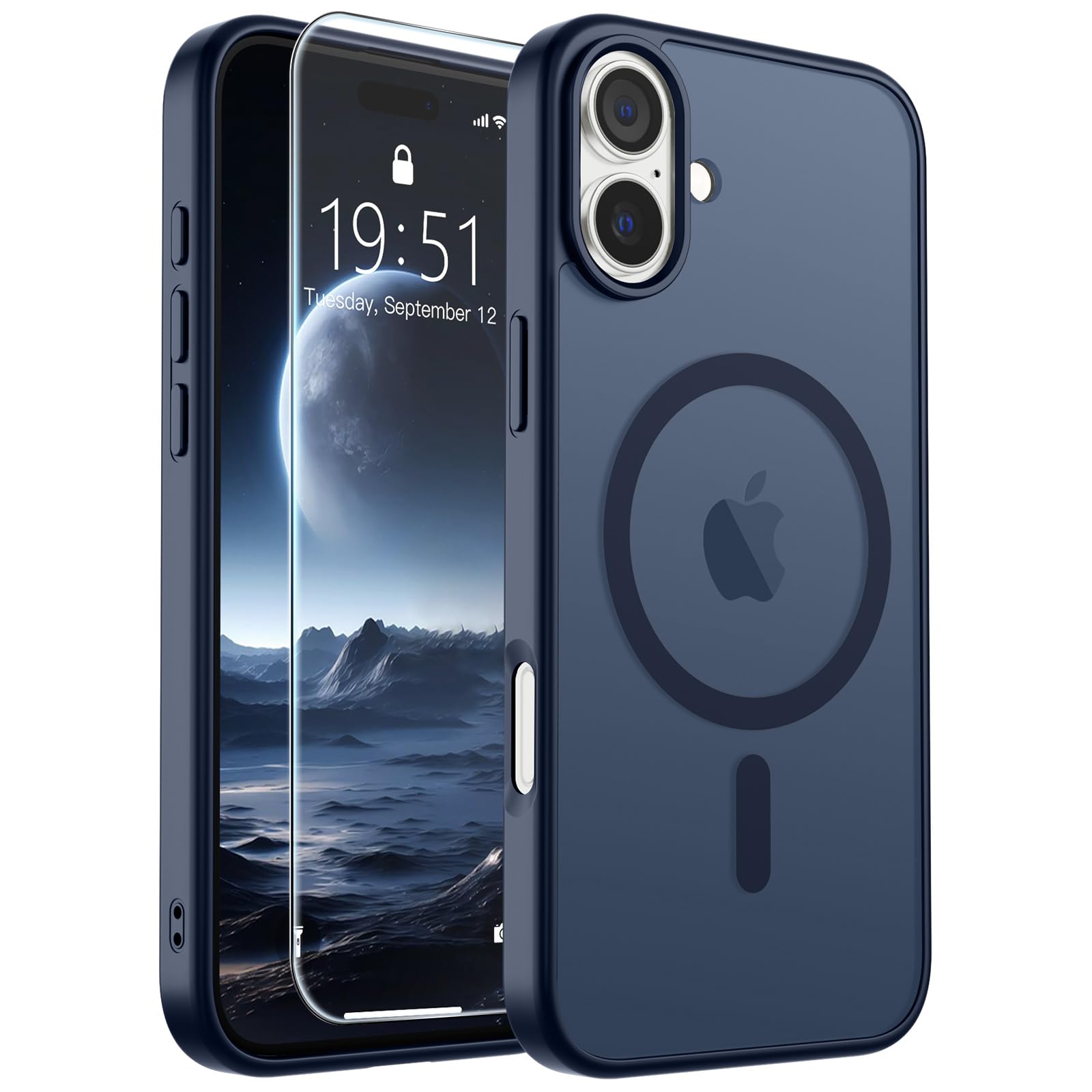 SUPFINE Magnetic for iPhone 16 Case Dark Blue | With Screen Protector, Translucent Matte, Compatible with MagSafe, Military Grade Drop Proof, Rugged Shockproof Protective