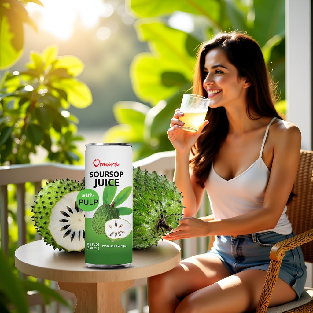 Omura Soursop Juice Drink with Pulp 11.3 Fl Oz (12-Pack) | Refreshing Tropical Fruit Beverage | Graviola Guanabana Juice