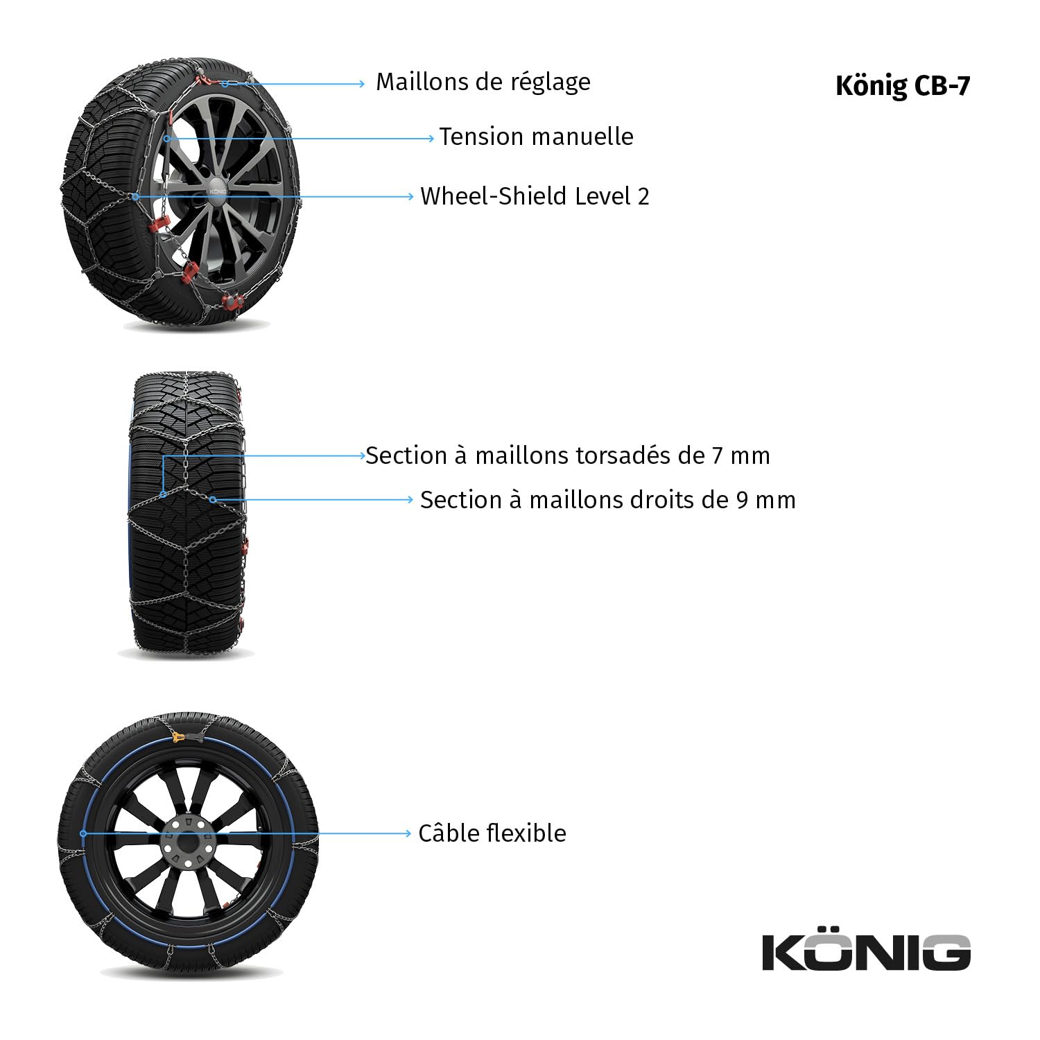 KÖNIG CB-7 104 - Chaînes à Neige, paire unique