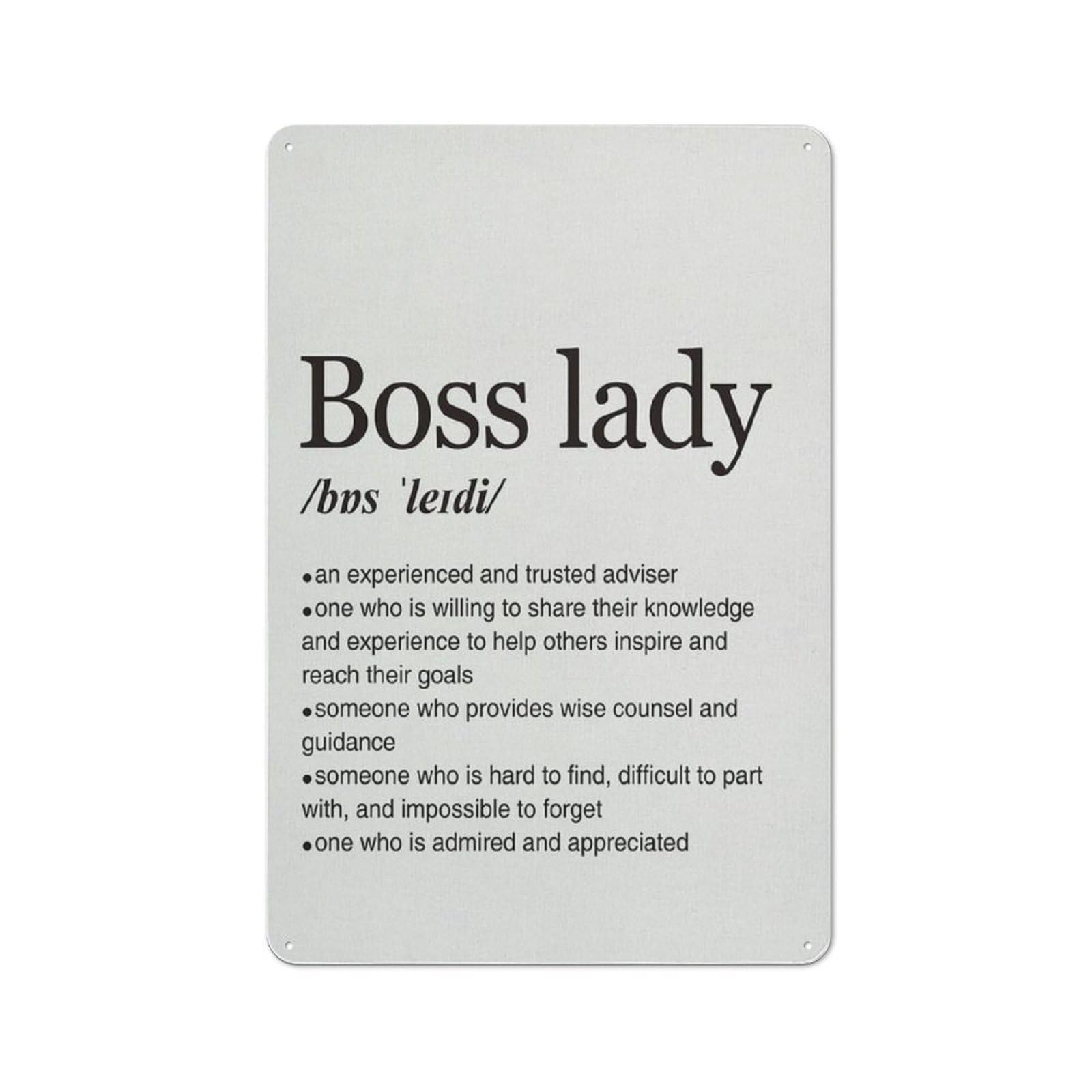 Rustic Metal Tin Sign, Boss Lady Thank You Print, Mentor Gift Home Office Wall Decor 12x8 Inch