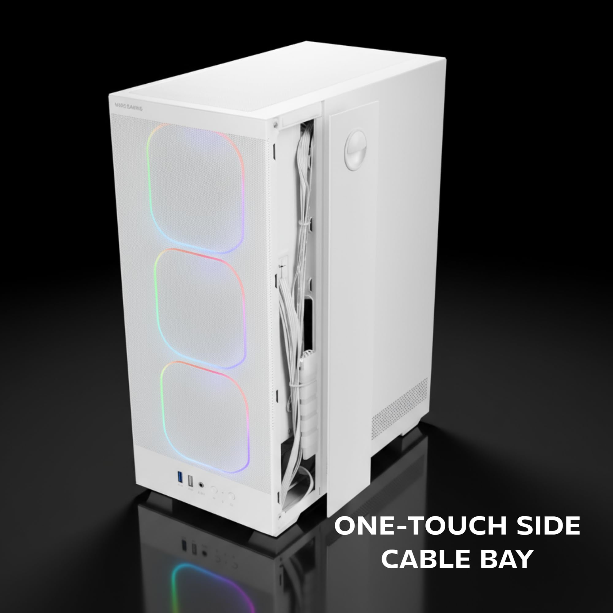 Mars Gaming MC-NEBULA Obudowa Gamingowa ATX, 4 Wentylatory Line-Glow ARGB 120 mm, Metalowa Siatka Przednia z Mikroperforacją, CableHatch, Boczna Szyba Hartowana, Biały