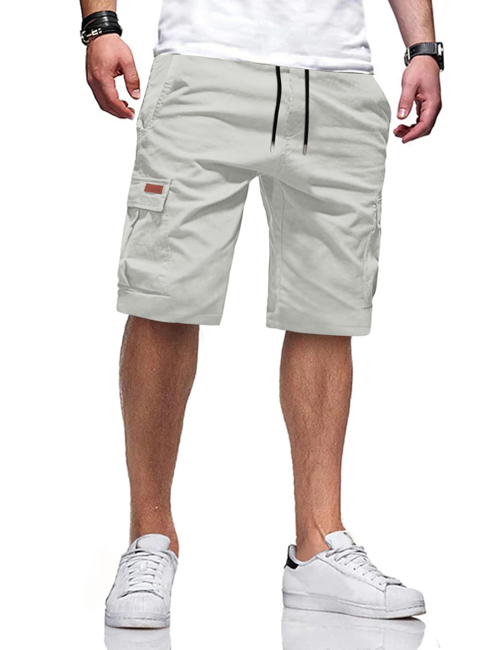 TARAINYA Cargo Kurze Hosen Herren Baumwolle Bermuda Sommer Chino Shorts Hose Herren Tunnelzug Elastische Taille mit 6 Taschen
