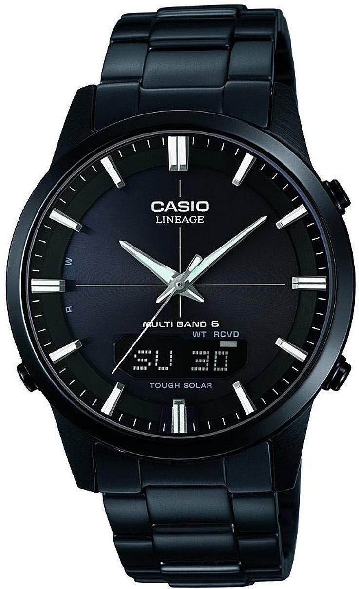Casio męski zegarek na rękę, solarny i radiowy, szkło szafirowe, masywna obudowa ze stali nierdzewnej i bransoletka