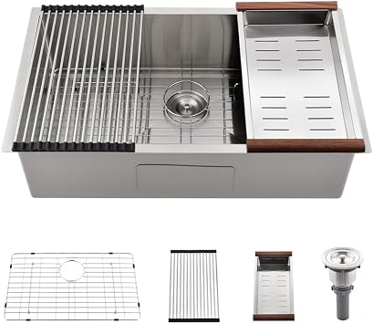 32x19 Inch Undermount Kitchen Sink Stainless Steel 18 Gauge 10" Deep Single Bowl Under Mount Kitchen Sinks with Colander