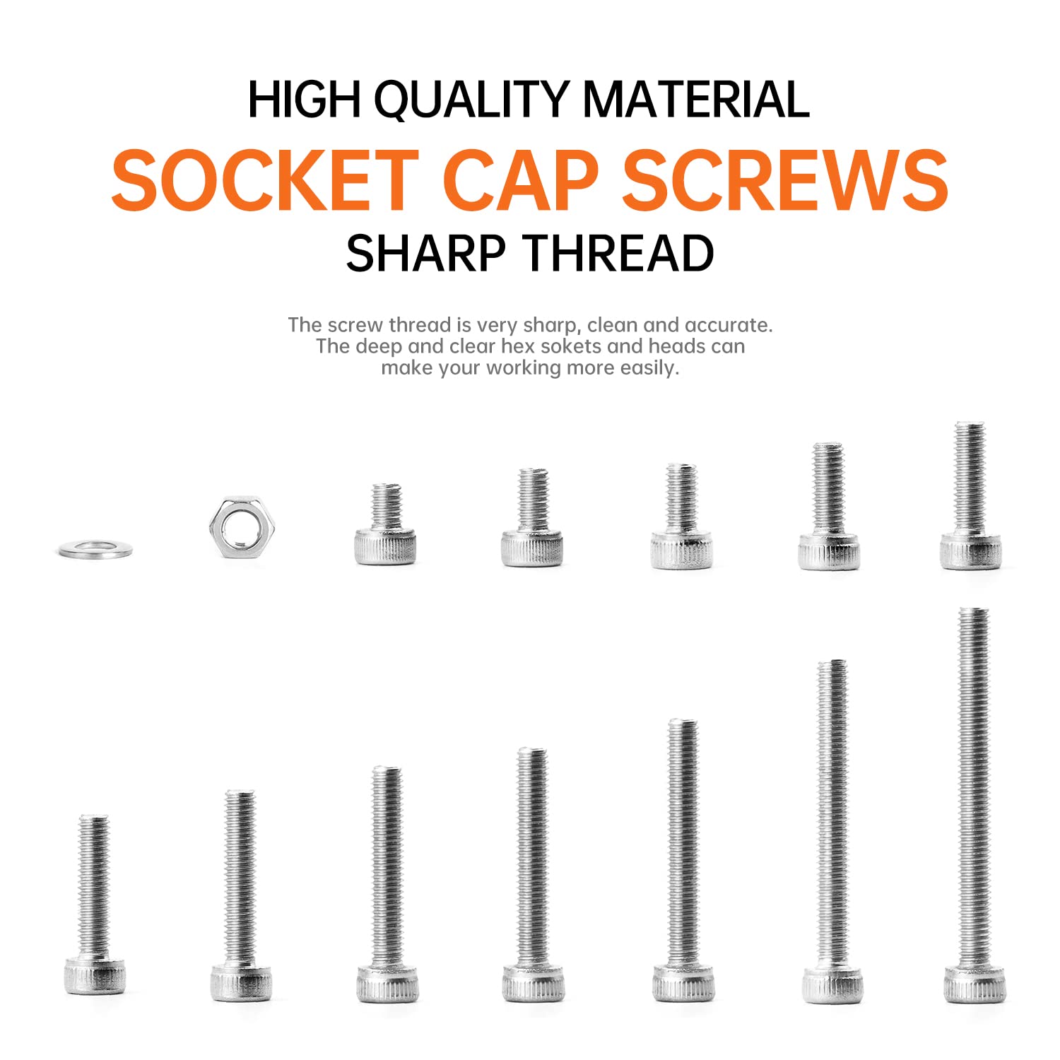 1310PCS M3 x 4/5/6/8/10/12/14/16/18/20/25/30mm Hex Socket Head Cap Screws Bolts and Nuts Flat Washers Assortment Kit, 304 Stainless Steel, Metric Machine Fully Thread, Allen Hex Drive