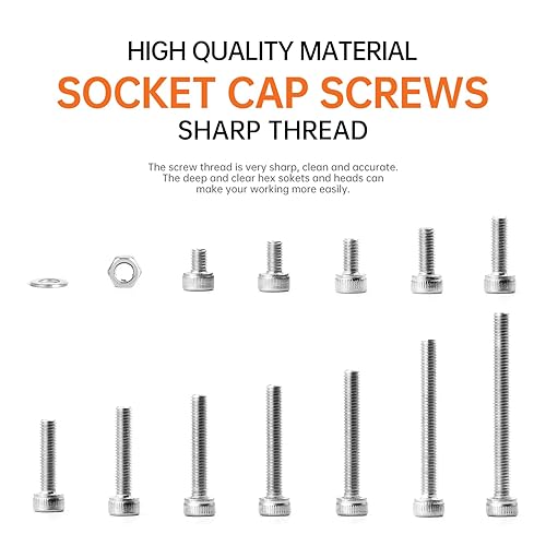 Miniatura 5 de Juego de 1310 tornillos de cabeza hexagonal M3 x 4568101214161820251.181 in, tornillos y tuercas planas, arandelas planas, acero inoxidable 304,