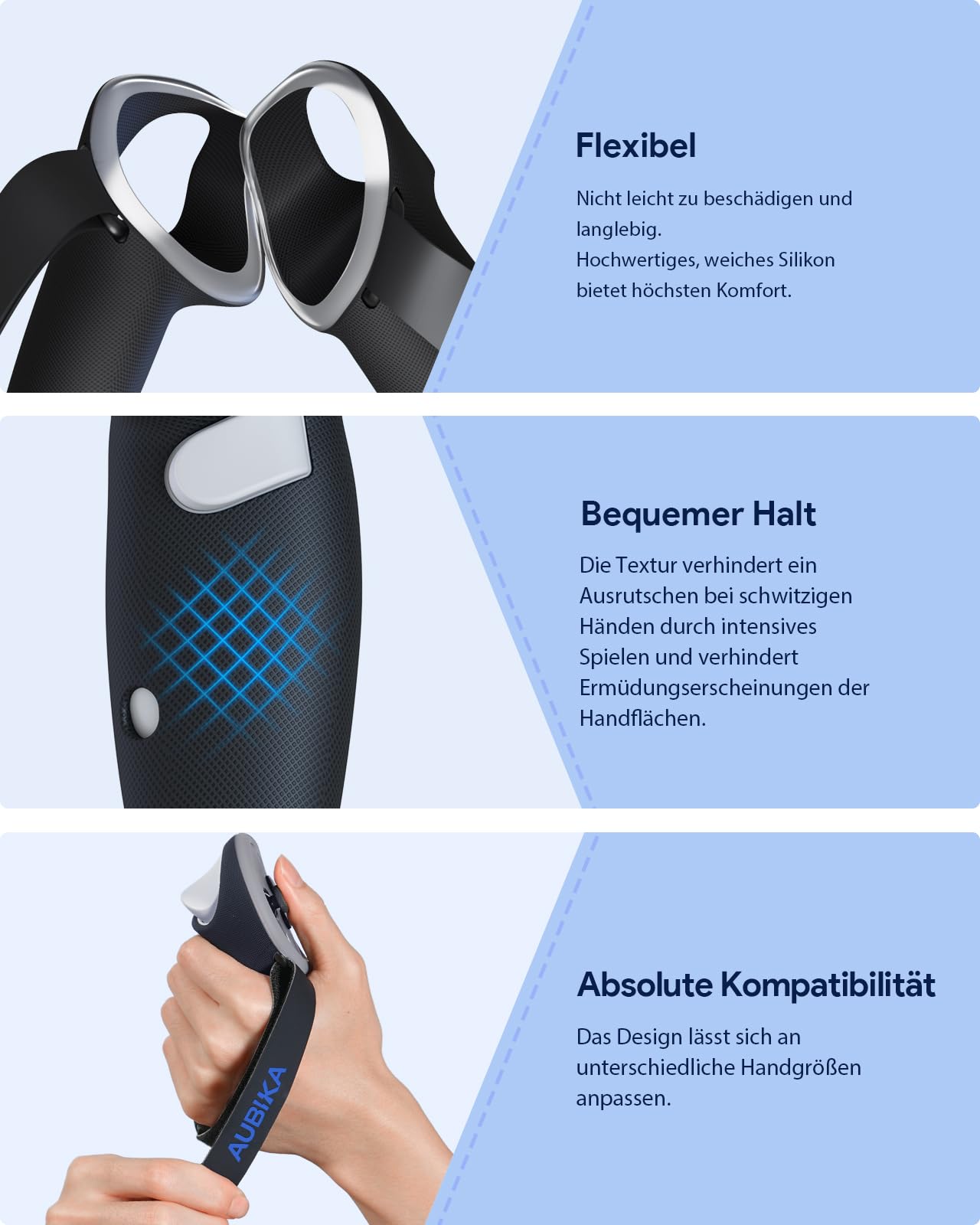 Aubika Wiederaufladbare Controller-Griffabdeckung für Quest 3S, Oculus Quest 3 Griffe Zubehör, mit 2 Ersatzbatterien, Beschützer in VR