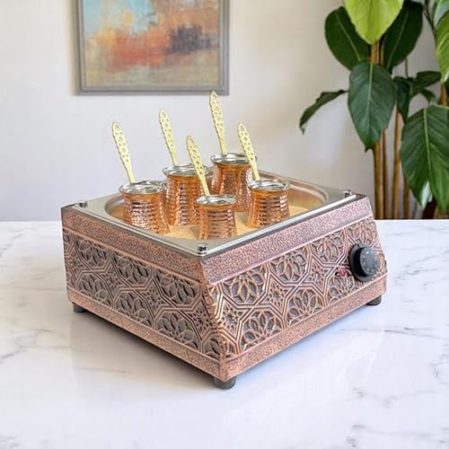 Traditional Handcrafted Copper Sand Coffee Maker Machine – With 5-Pots – 1000 Watt, 110 Volt – Authentic Turkish Coffee Experience rich in foam