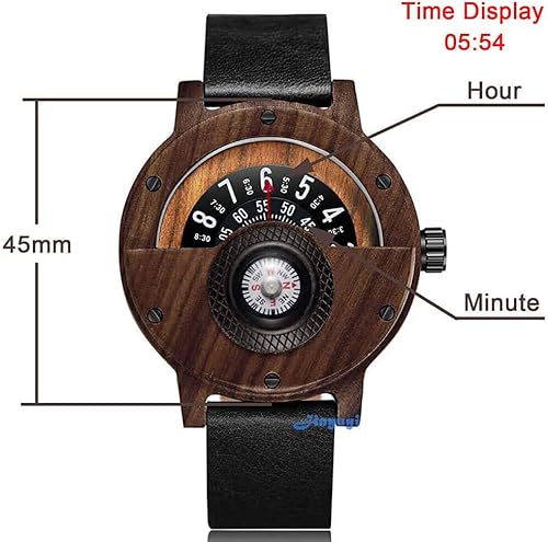 Miniatura 4 de GORBEN Reloj con brújula y tocadiscos de madera para hombre, elegante reloj de pulsera de madera para hombre, reloj de cuarzo ligero hecho a mano
