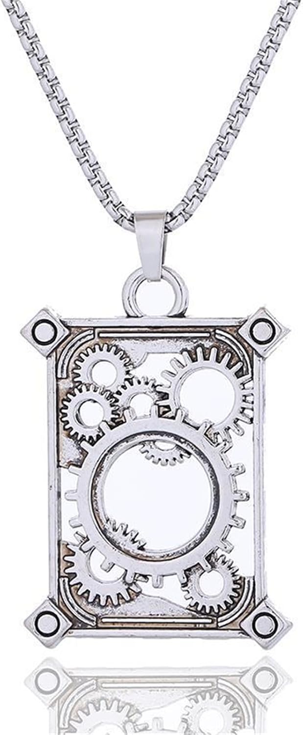 WCRAZYE Steampunk Gear Necklaces for Men Women Vintage Stainless Steel Hip Hop Square Steampunk Gear Tool Pendant Necklace Jewelry Gifts