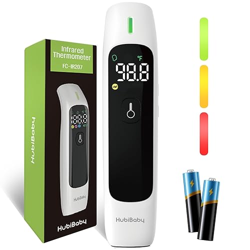 HubiBaby - Termómetro infrarrojo sin contacto para adultos, termómetro digital preciso para la frente, pantalla LED grande, alarma de fiebre,