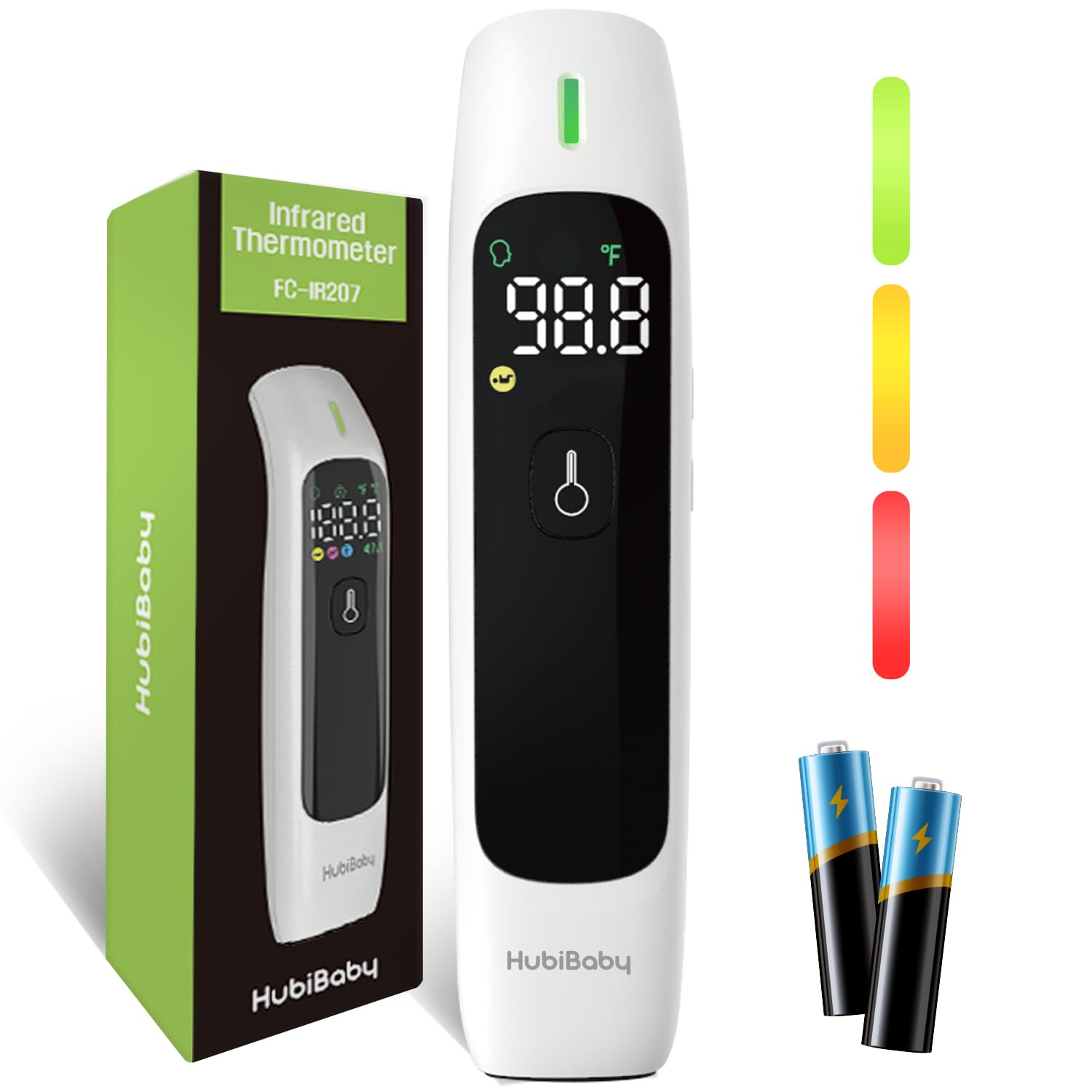 HubiBaby No-Touch Infrared Thermometer for Adults, Accurate Digital Forehead Thermometer, Large LED Display, Fever Alarm, 2 in 1 Forehead & Object Thermometer