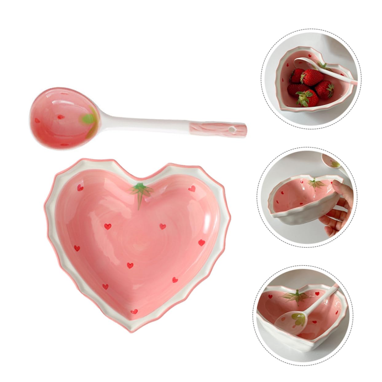 ABOOFAN Ciotola Cuore Cucchiaio in Ceramica Decorativa per Dessert e Frutta Forma Fragola Stile Kawaii Casa