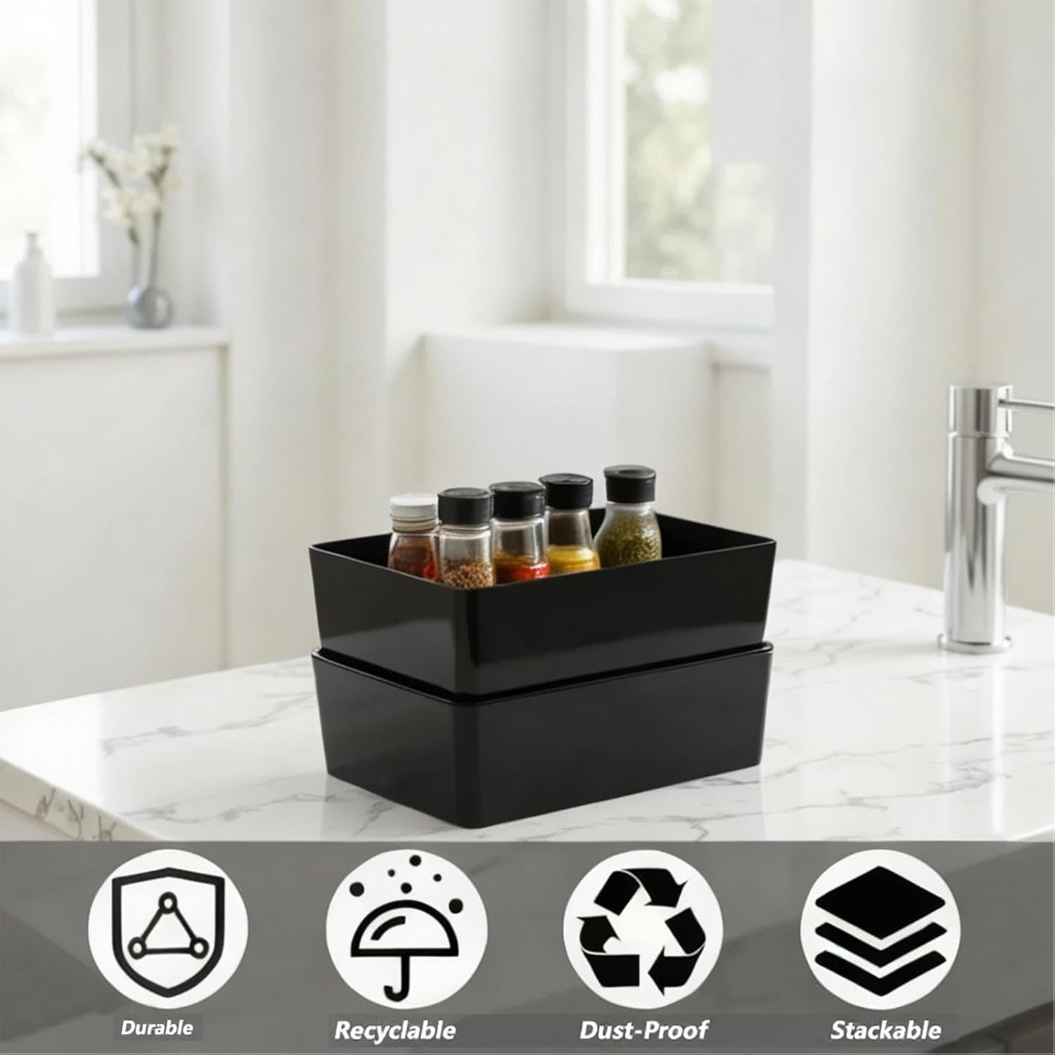 2-piece set with lid storage box, 10 x 7 inch multi-purpose stackable plastic container, suitable for home and office organization, multi-purpose with lid stackable small storage box