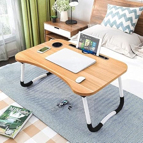 Multipurpose Kids Foldable Wooden Mini Laptop Table for Bed, Smart Study Table with Drawer Kids & Adults (wood)