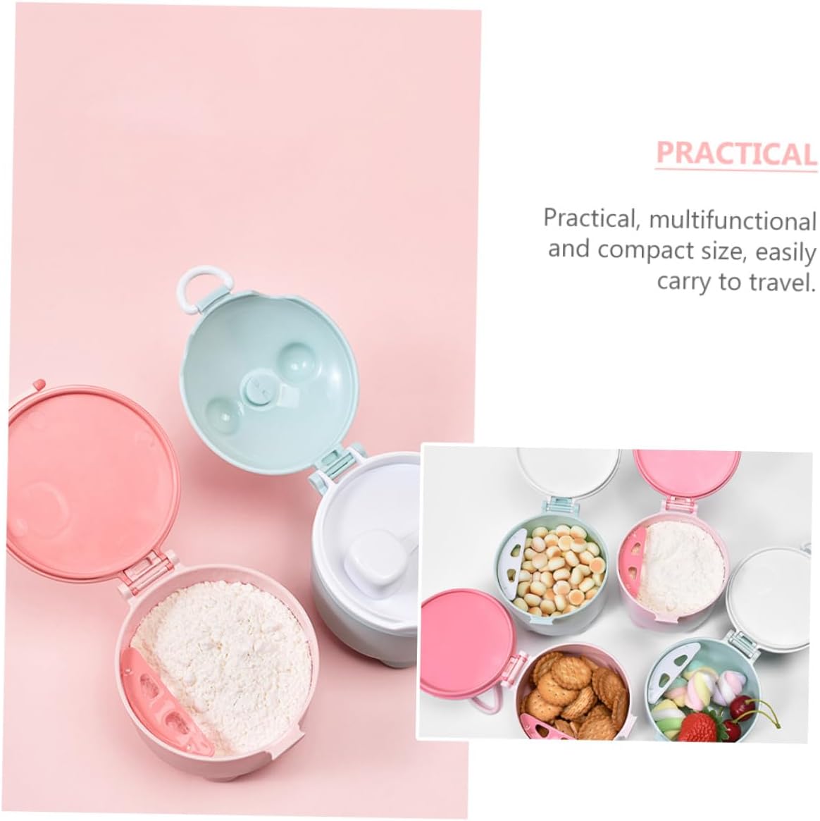 Portable Formula Dispenser Milk Powder Storage Container Large Capacity Food Box for Travel Safe Material Compact and Lightweight Pink