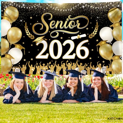 Image of KatchOn, XtraLarge Senior Graduation Banner - 72x44 Inch, Senior 2026 Graduation Party Decorations, Black and Gold Graduation Backdrop 2026 | Graduation Decorations 2026 or Senior Party Supplies