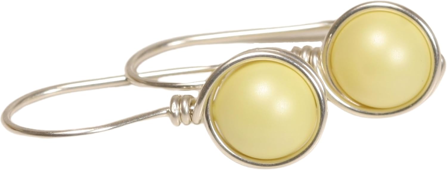 Jessica Luu Jewelry Pastel Yellow Pearl Earrings Sterling Silver or Gold Wire Wrapped Handmade
