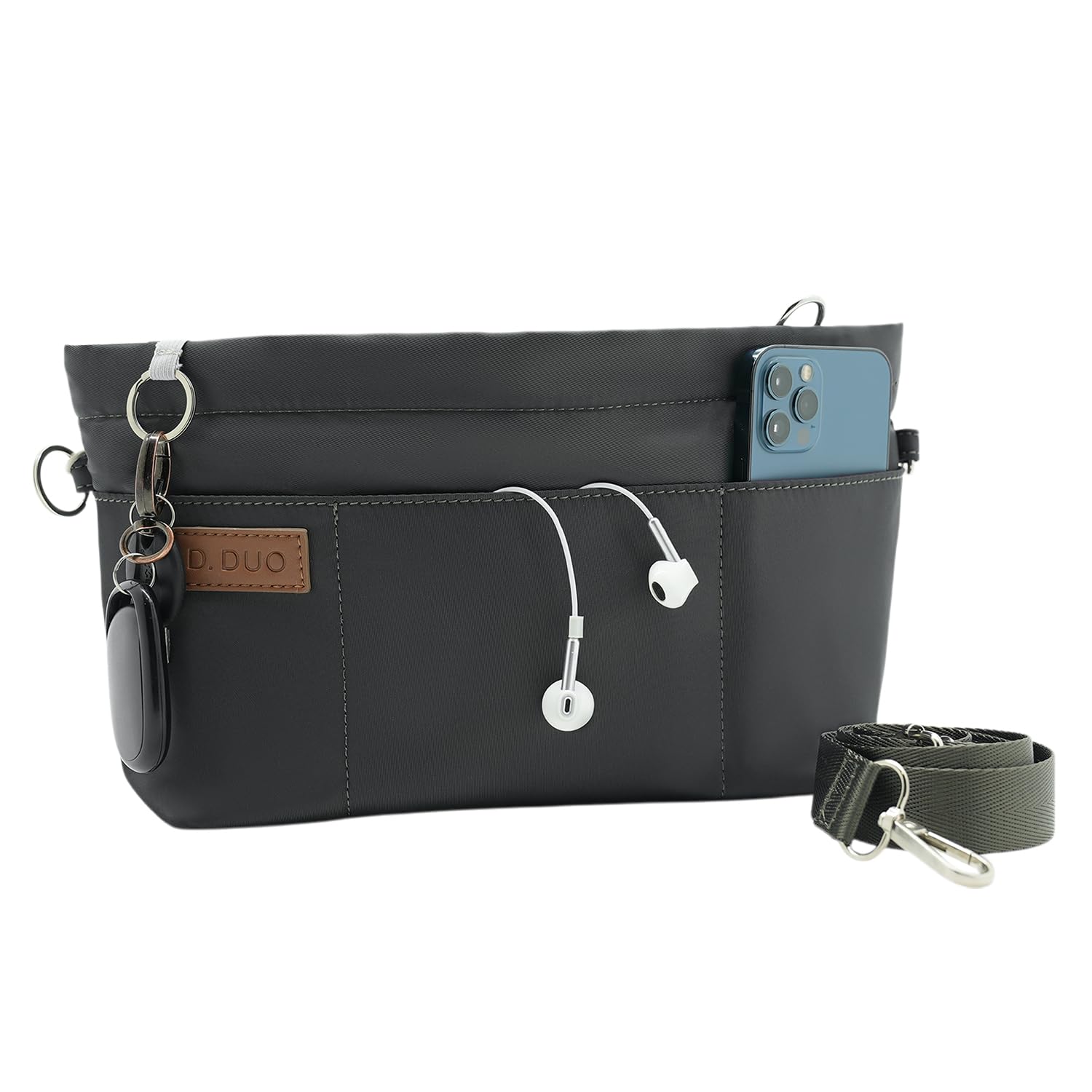D.DUO Organizador de bolsos, bolso cruzado, organizador de bolsos con correa ajustable, insertos de nailon impermeables para bolsos (Gris oscuro, XL)