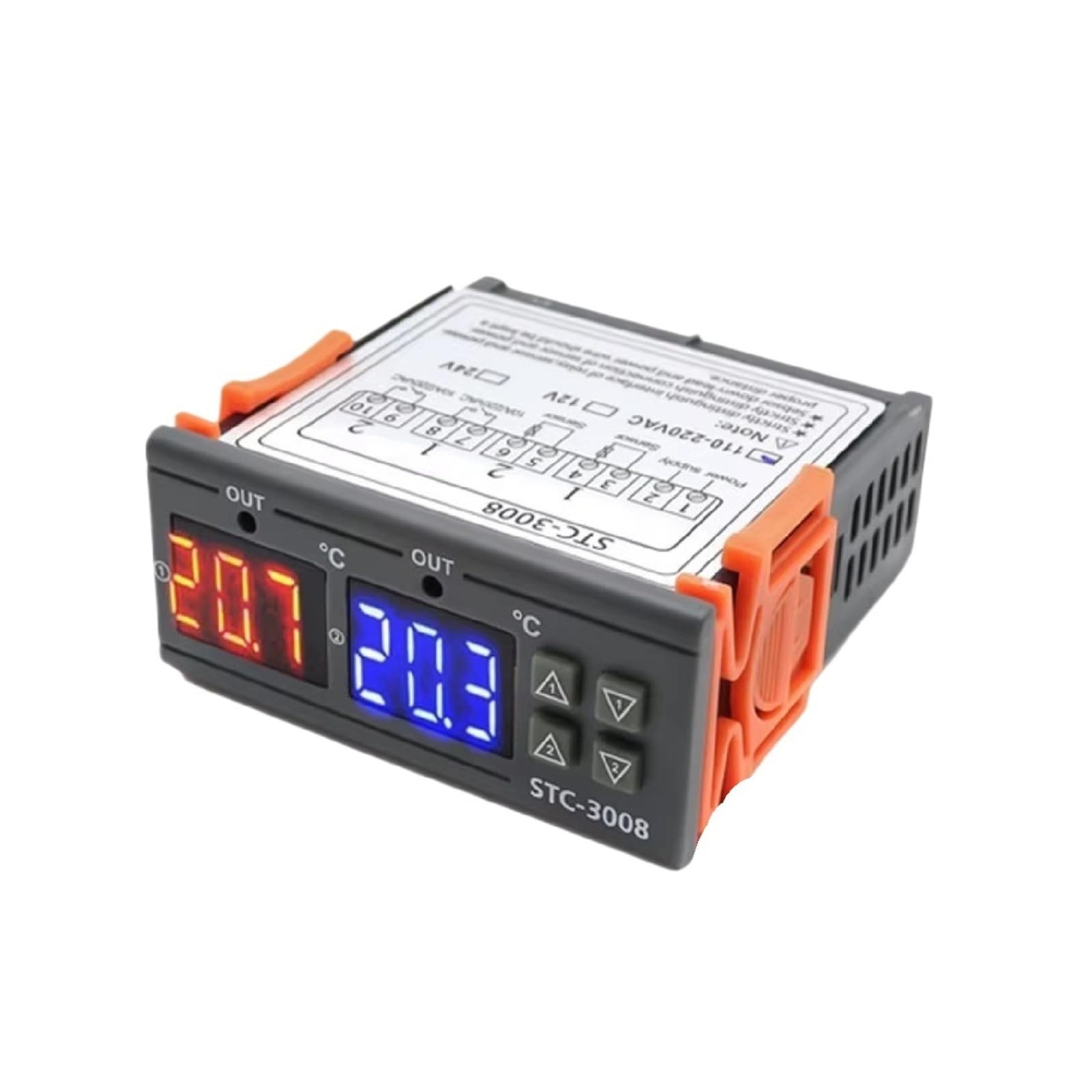Digital Thermostat Controller Dual Display Dual Relay 12V/24V/220V Temperature Humidity Controller Switch(STC-3008-24V)