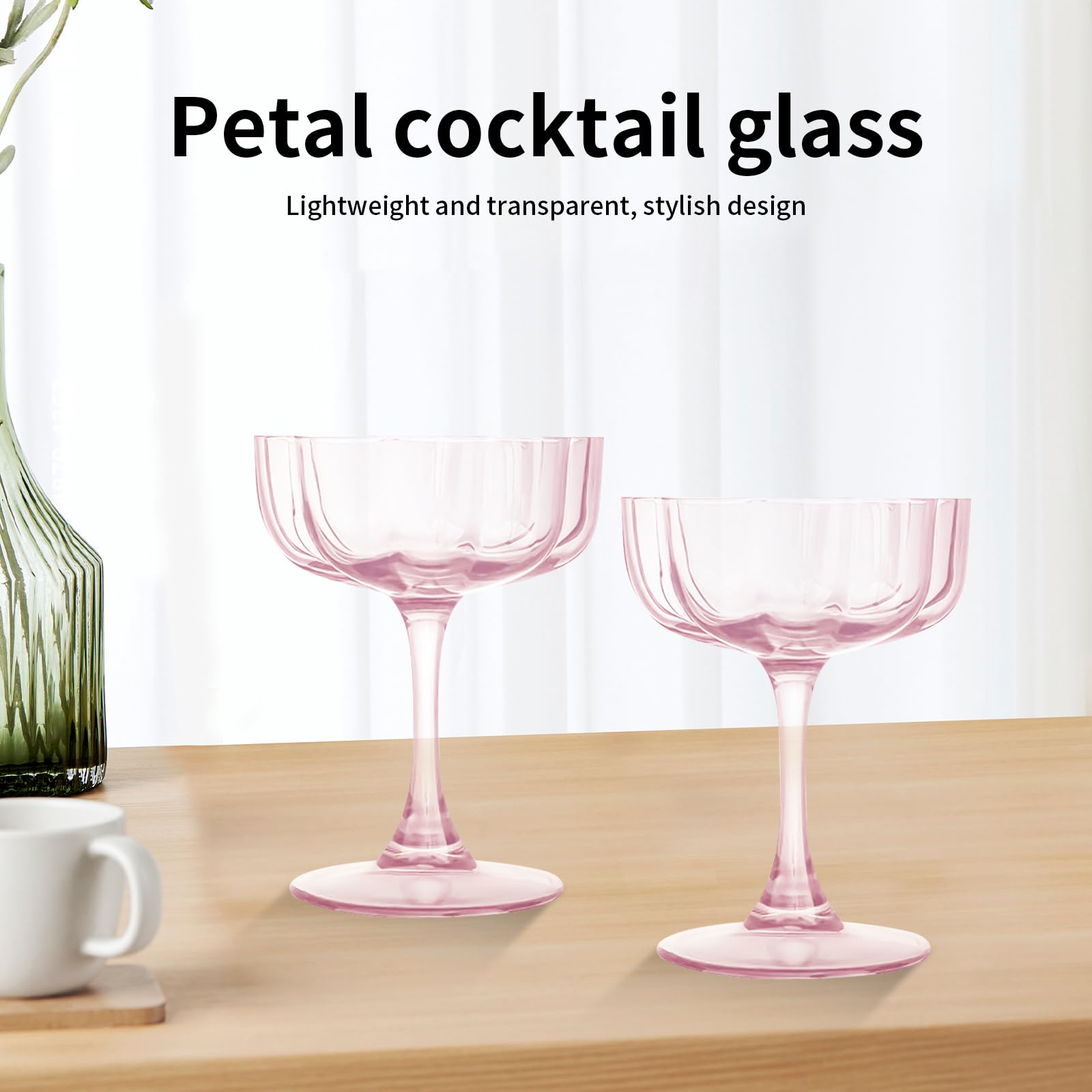 Cocktailgläser Set mit gewellten Blütenblättern (6 Stück), Vintage-Stil Champagnerschale, Geriffelte Champagnergläser, Bar-Glaswaren, Geschenk für Geburtstags oder Hochzeits