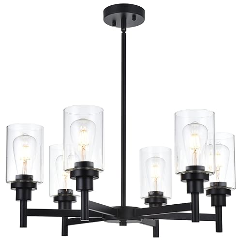 VINLUZ 6 Light Industrial Chandelier Black Pendant Lighting Hanging Fixture
