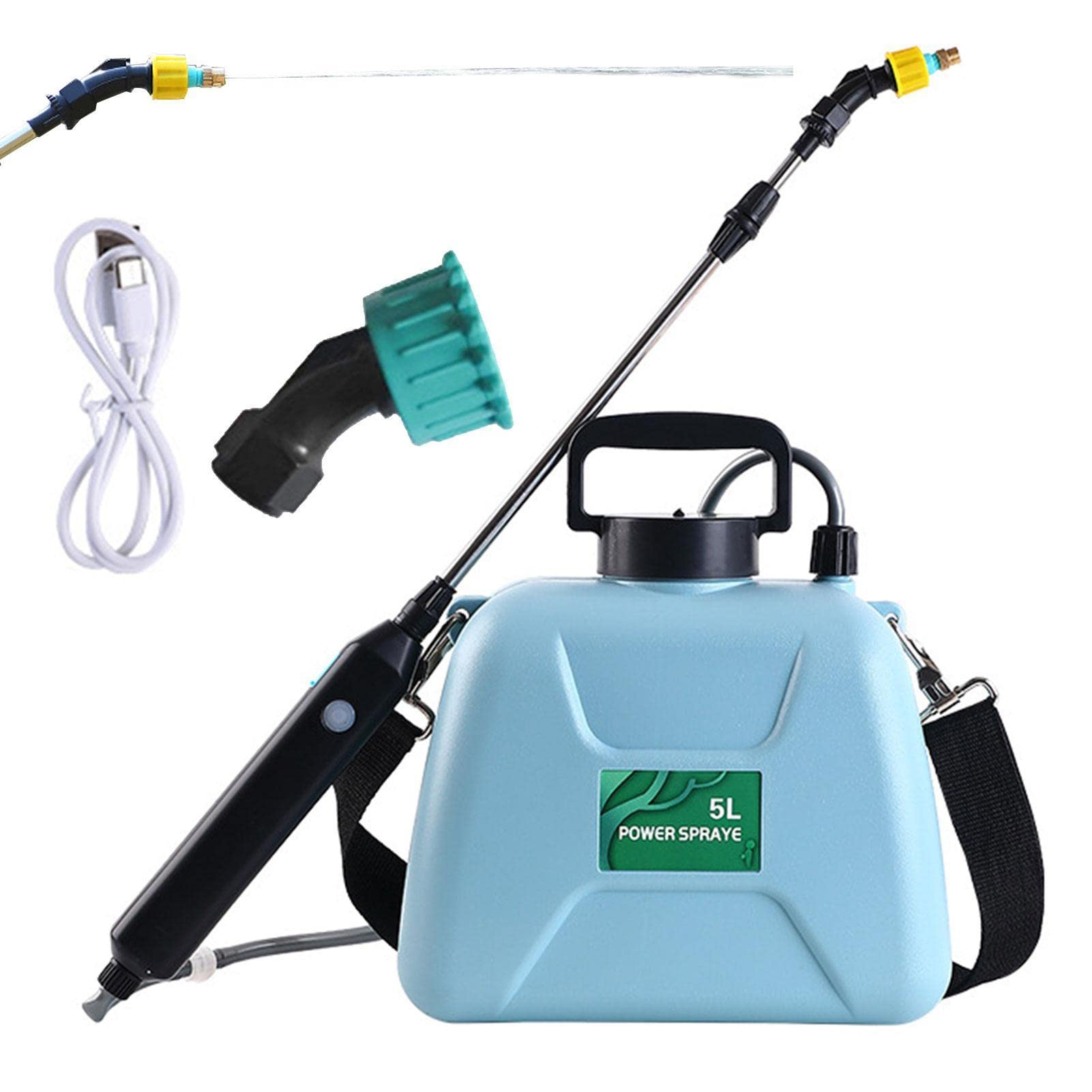 Pulvérisateur de Jardin à Pression de 5 litres, Rechargeable par USB, pulvérisateur électrique Portable, avec Perche télescopique, avec 2 Buses et bandoulière réglable