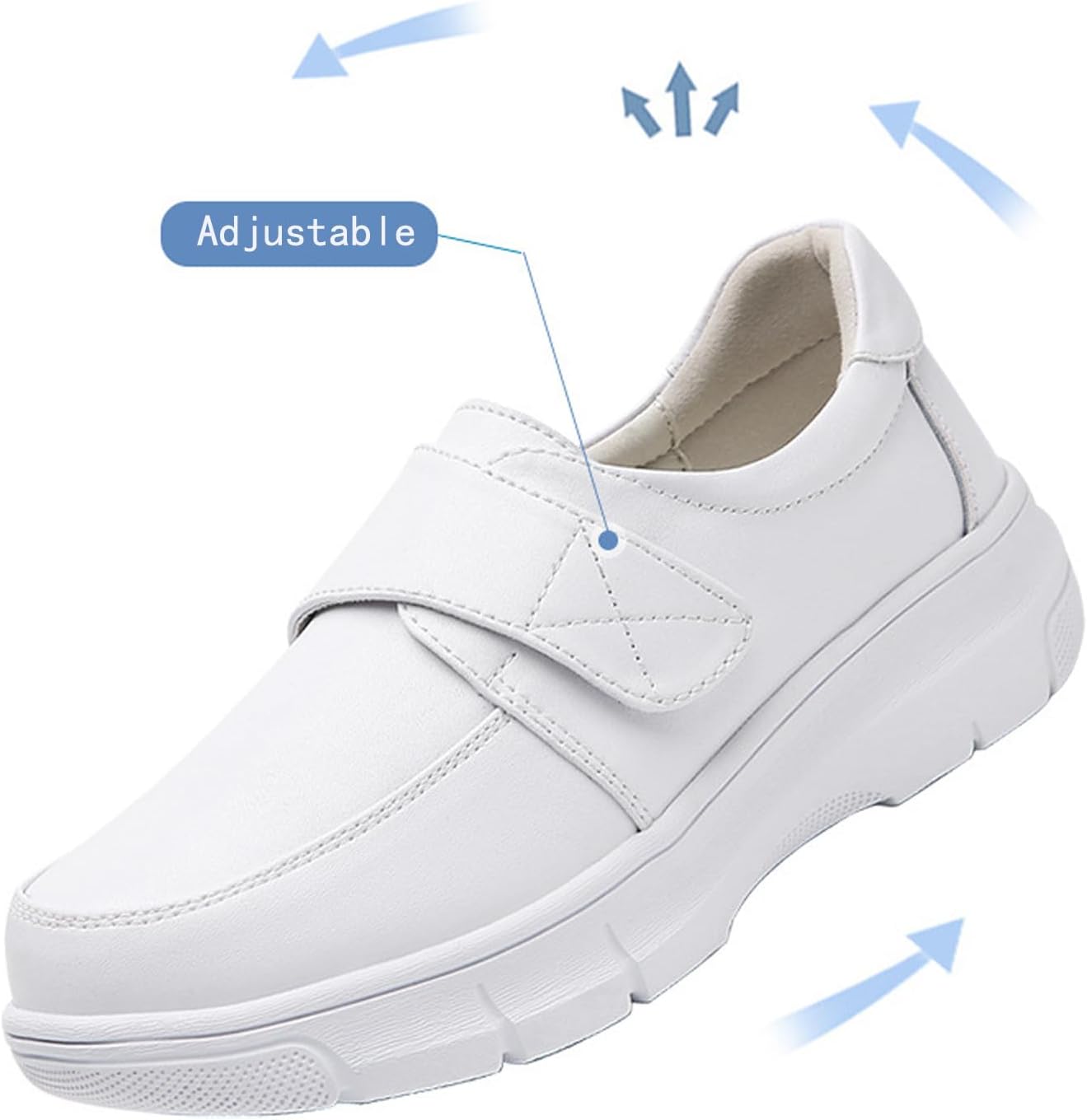 Aceptolcom Women Leather Nurse Shoes Comfortable Lightweight Breathable Adjustable Strap Non Slip Work Shoes Slip Resistant Healthcare Shoes