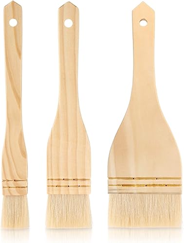 Juego de 3 brochas de merluza planas para pintar con cerdas de pelo de oveja, para acuarela, lavado, cerámica y cerámica