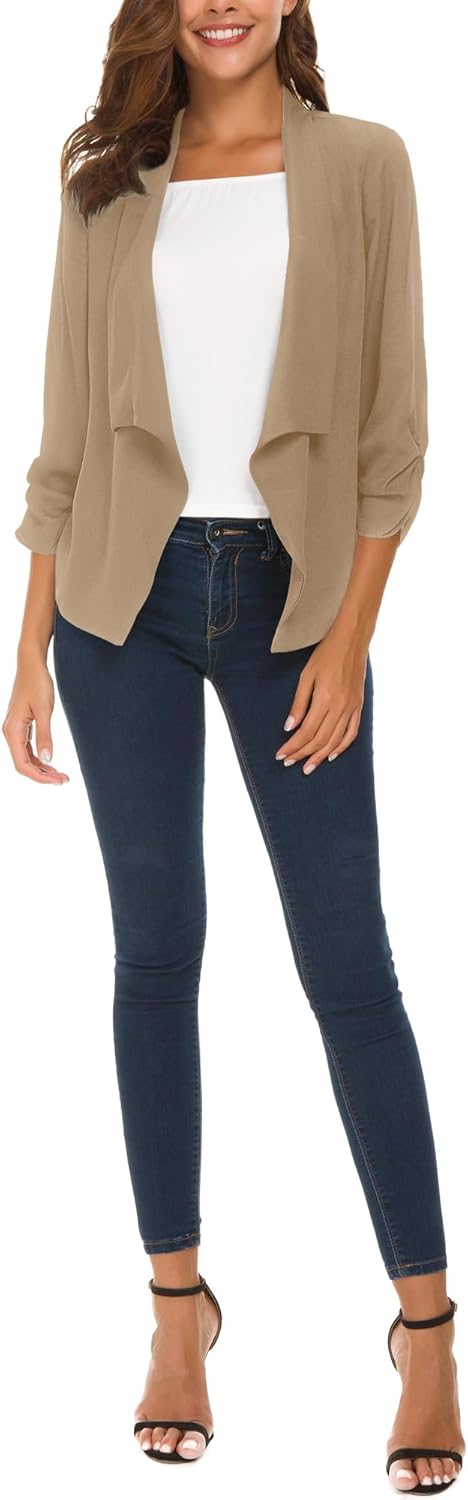 Urban CoCo Women's Ruched Sleeve Lightweight Thin Chiffon Blazer - Image 6