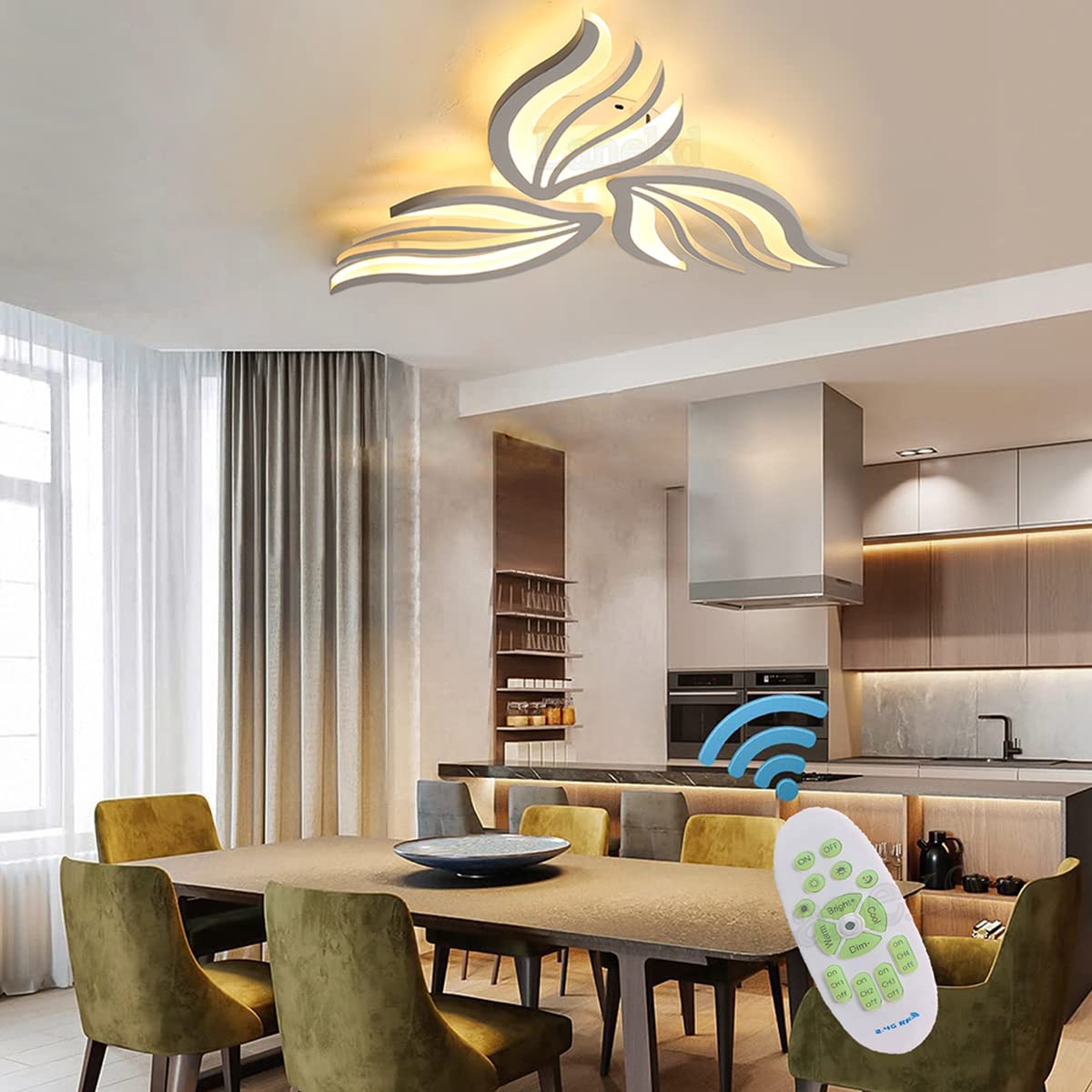 Ceiling Lights Living Room Bedroom Lighting LED Dimmable Ceiling Light Fixture Flush Lamp Flower Shape Design with Remote Control Acrylic Shade Chandelier for Lounge Kitchen Islands Dining Room