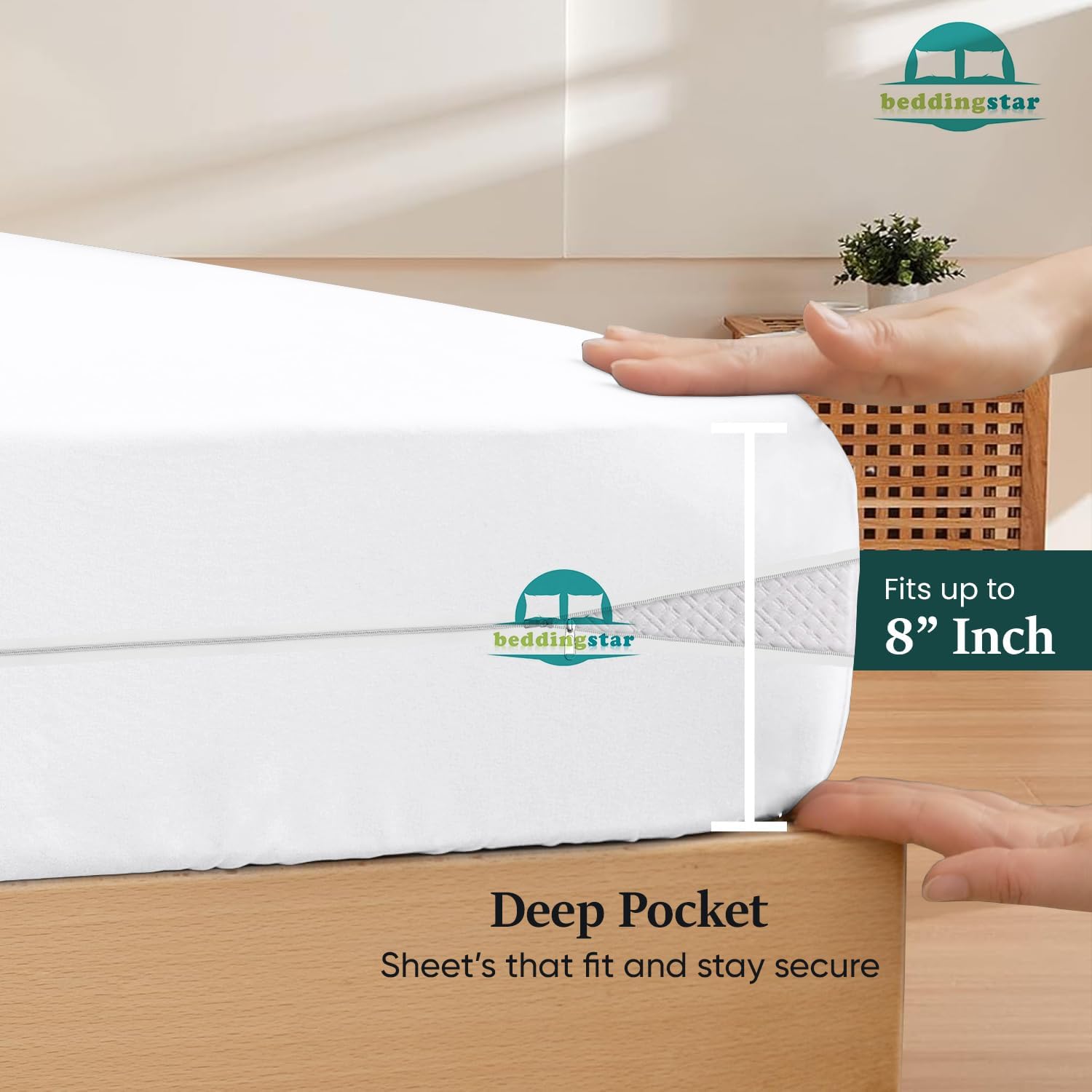 Zipper Fitted Sheet Queen Size 12 Inch Deep Pocket Bottom Sheet 100% Egyptian Cotton 600 Thread Count Hotel Quality Zipper Mattress Cover 1 Fitted Sheet Only Queen 60 x 80 Inch White