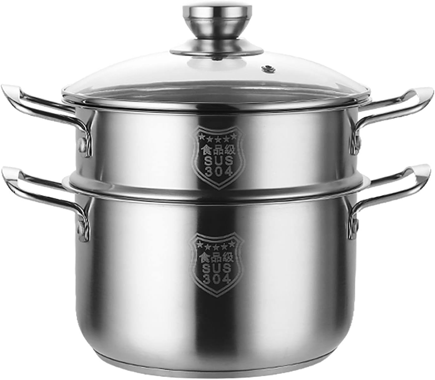 JFGCTYHXY Stainless steel steamer, Food grade thickened 304 stainless steel 3-layer composite pot bottom steamed buns seafood porridge(22cm)