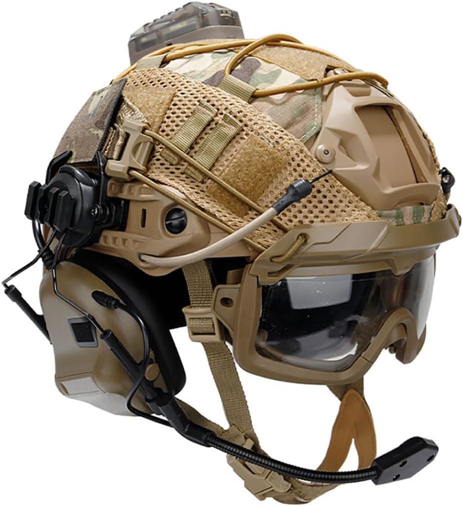 Tactical Fast Helmet Set, Adjustable Airsoft Helmet with Noise Cancelling Headset, Mask, Goggles, Battery Bag, NVG Model and Nylon L4G24 for Hunting, CS, BBS, Airsoft Training, Paintball